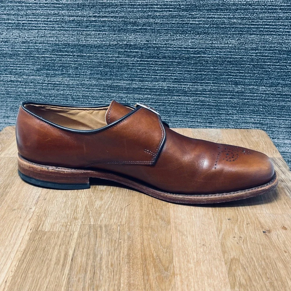 Allen Edmonds Holt Monk Strap Shoes Men 10.5 D Brown Leather Medallion Toe 2142